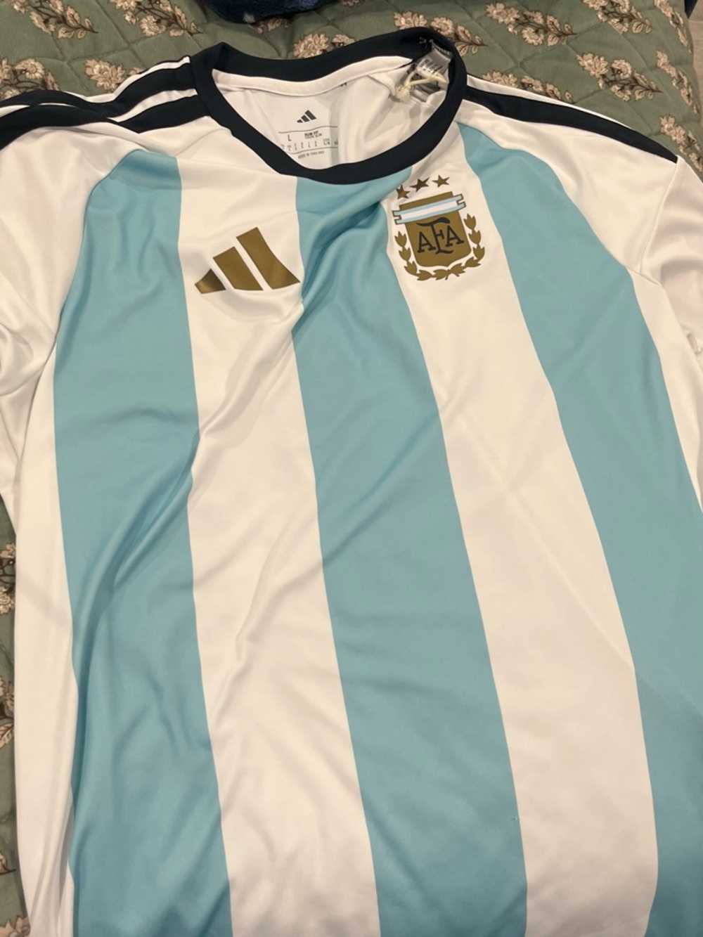 adidas men Argentina Soccer Jersey - Sky Blue & White with Gold Accents